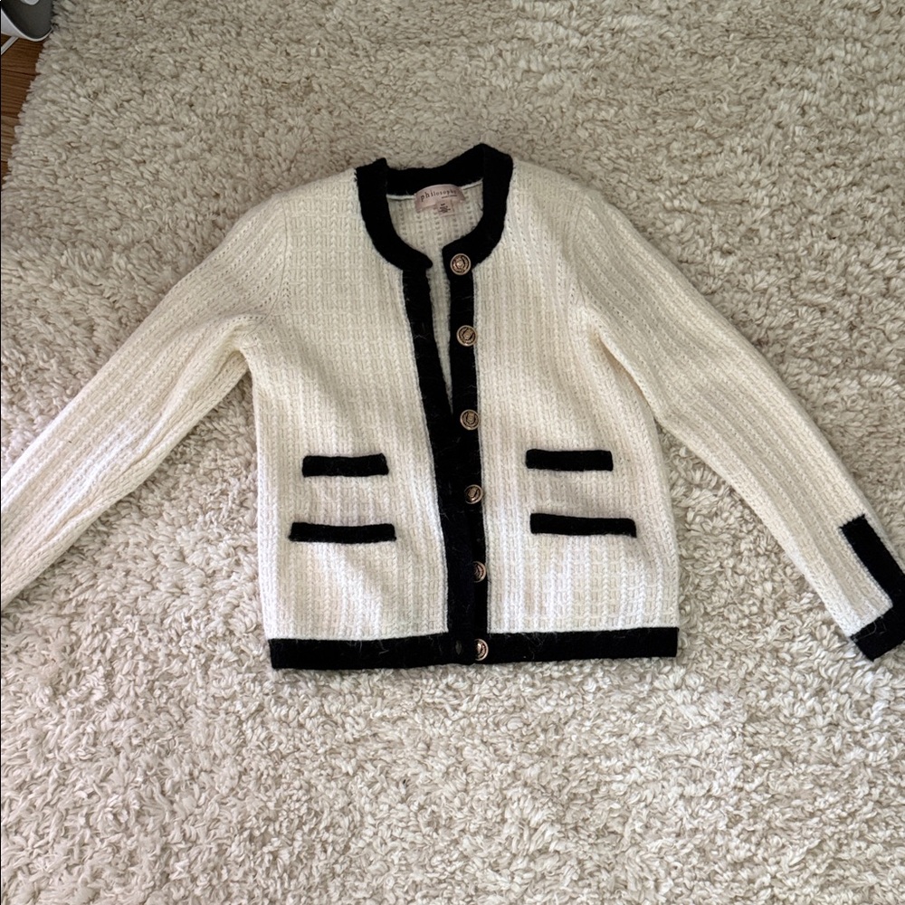 Chic White and Black Cardigan